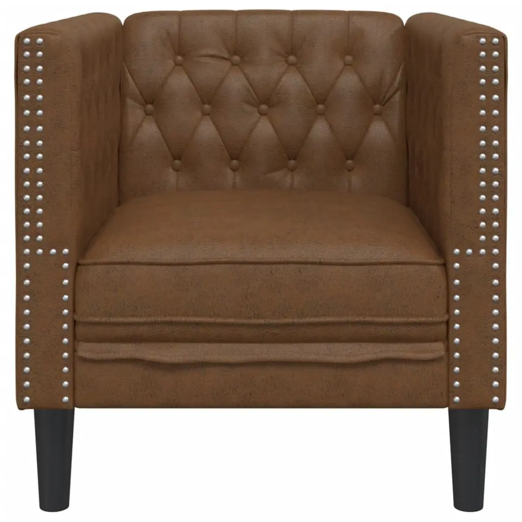 Chesterfield Sofa Chair Brown Button Tufted Armchair Home Lounge Seating