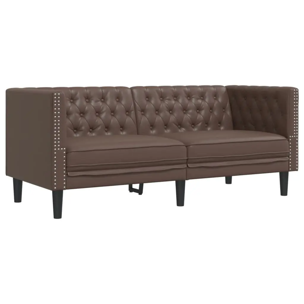 Chesterfield Sofa Faux Leather 2-Seater Brown Button Tufted Armchair