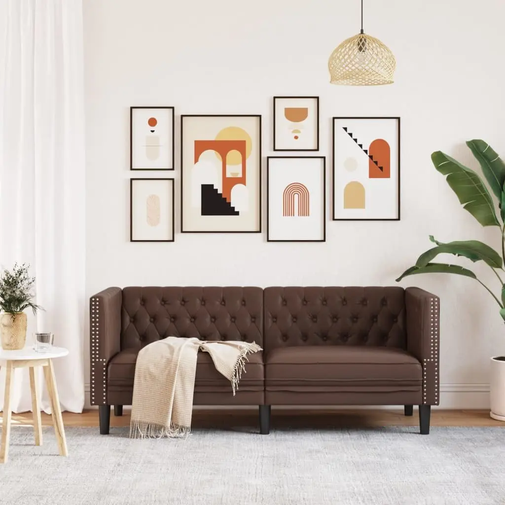 Chesterfield Sofa Faux Leather 2-Seater Brown Button Tufted Armchair