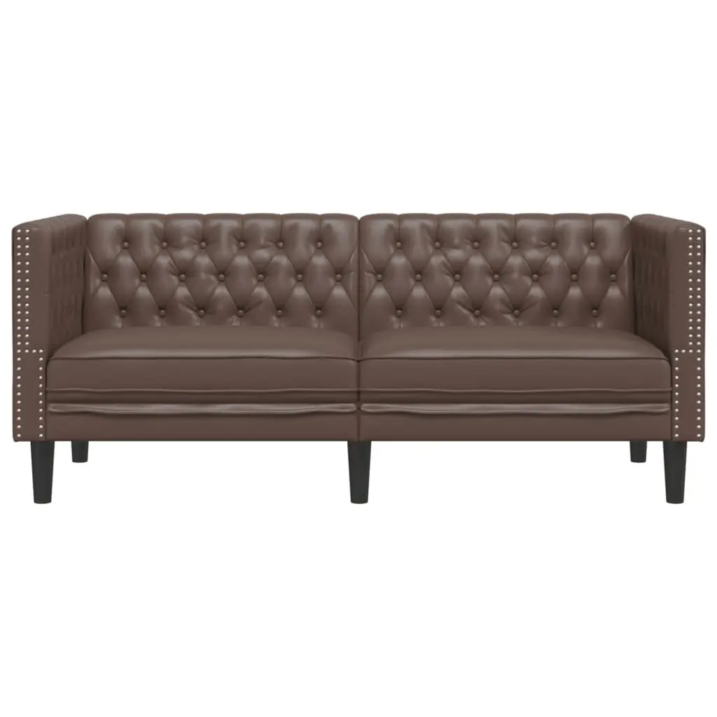 Chesterfield Sofa Faux Leather 2-Seater Brown Button Tufted Armchair