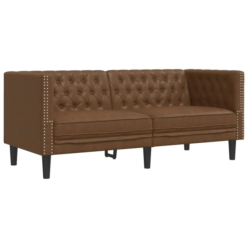 2-Seater Chesterfield Sofa Brown Faux Suede Leather Button Tufted Armchair