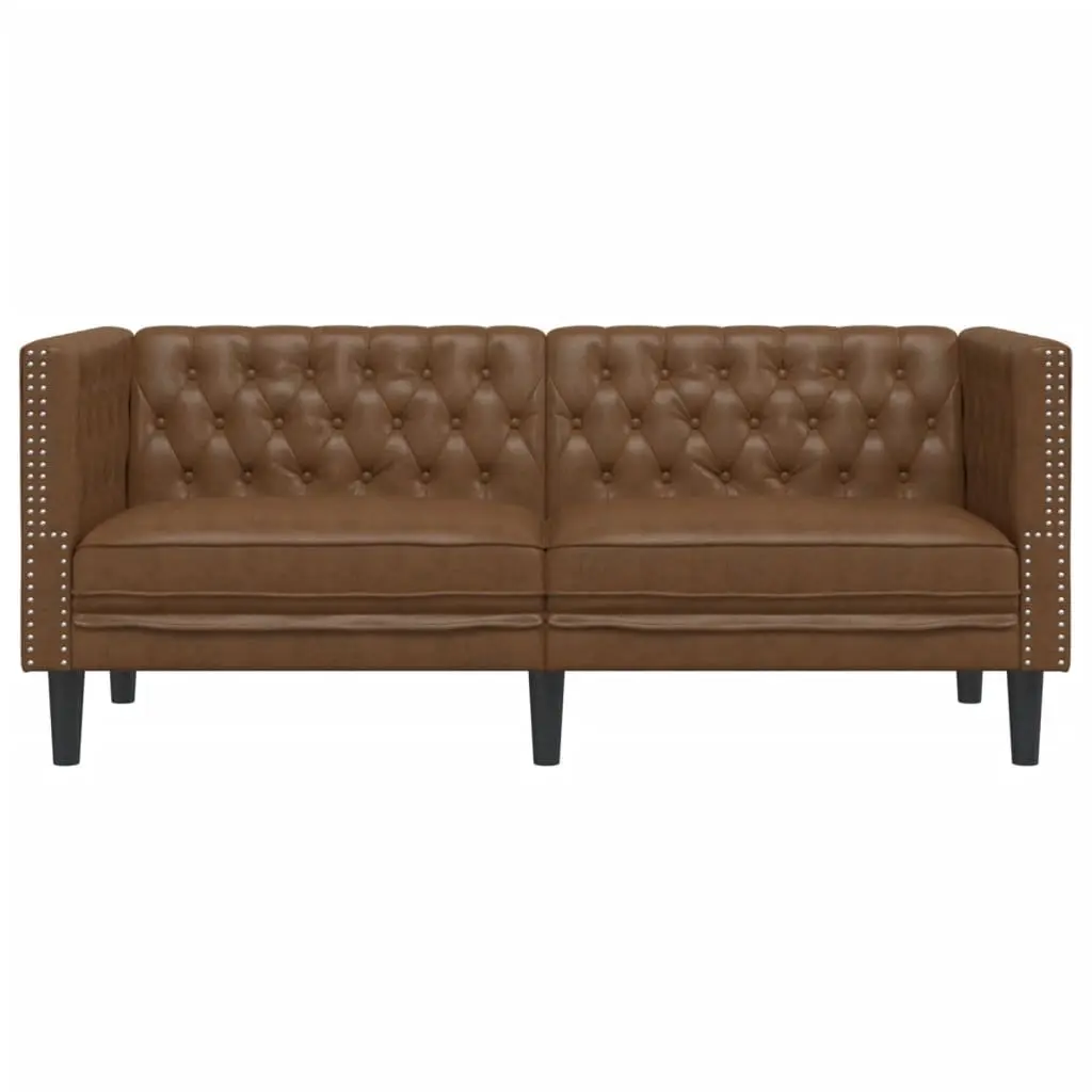 2-Seater Chesterfield Sofa Brown Faux Suede Leather Button Tufted Armchair