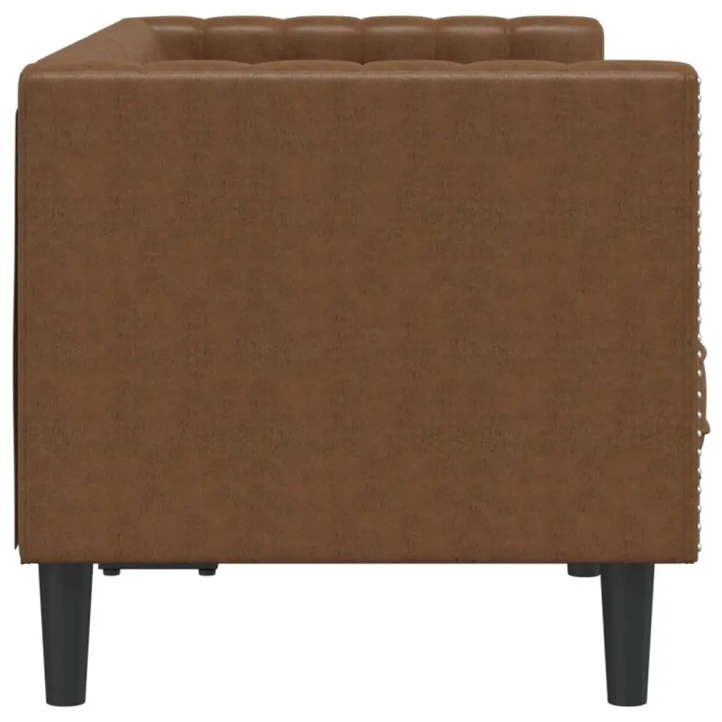 2-Seater Chesterfield Sofa Brown Faux Suede Leather Button Tufted Armchair