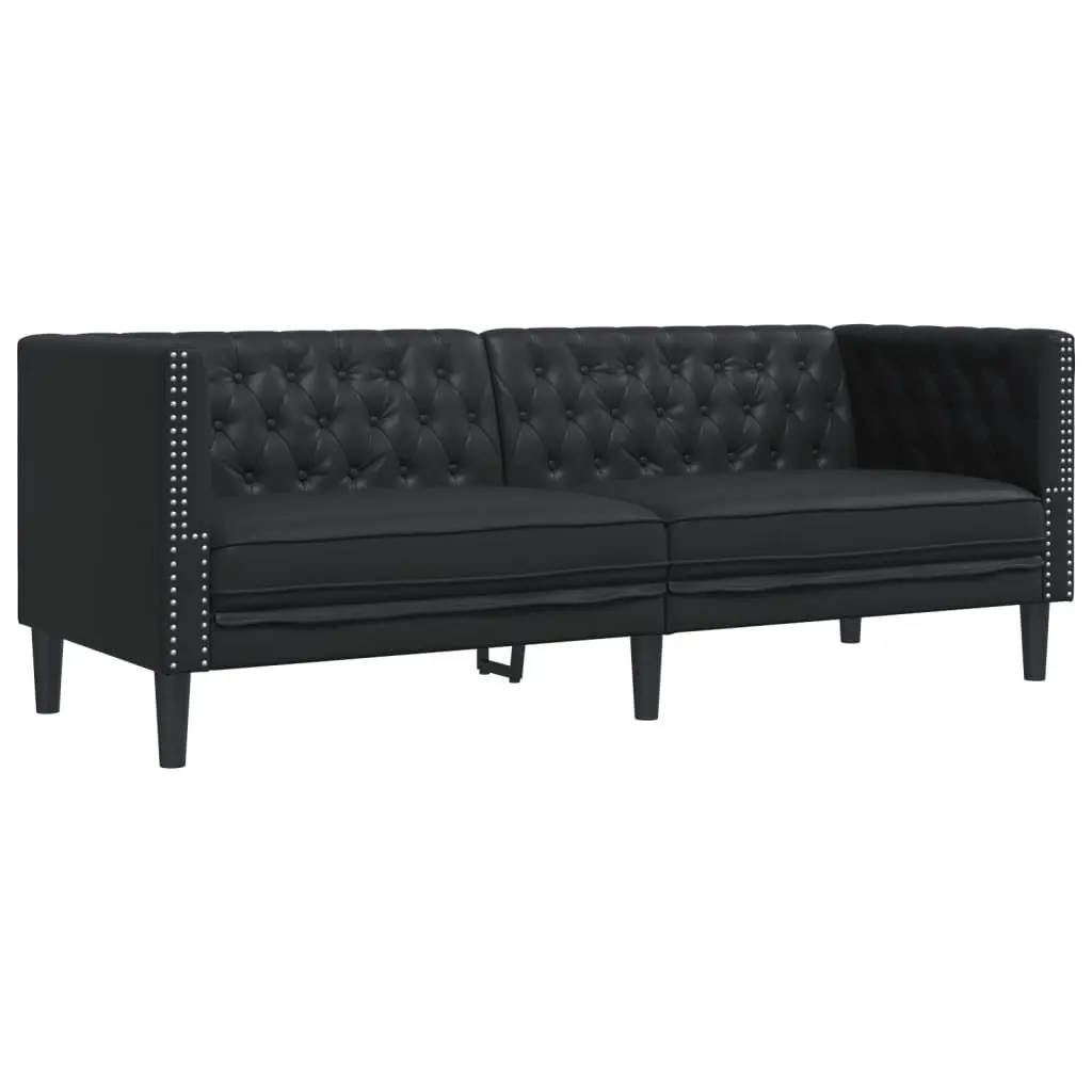 3-Seater Chesterfield Sofa Faux Leather Black
