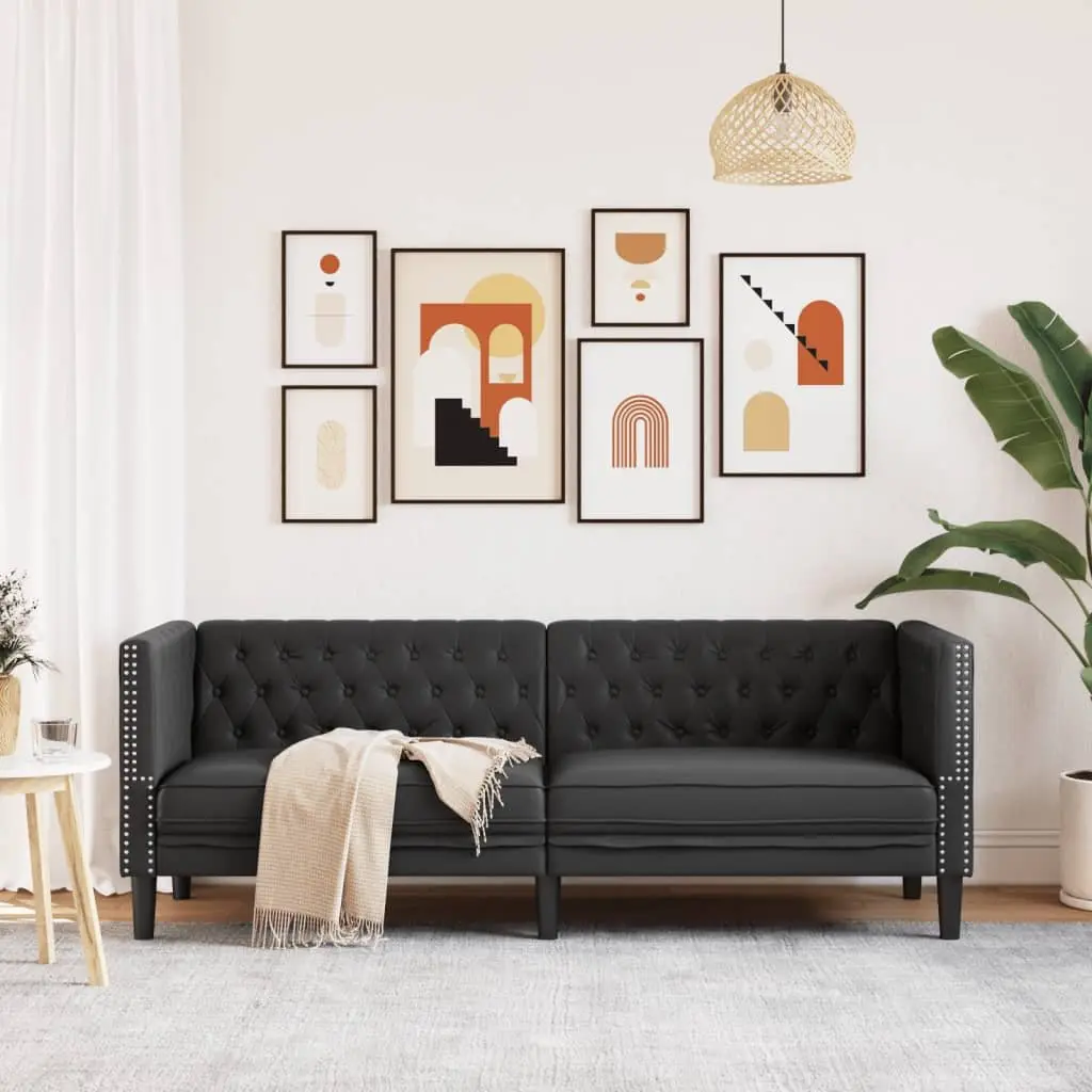 3-Seater Chesterfield Sofa Faux Leather Black