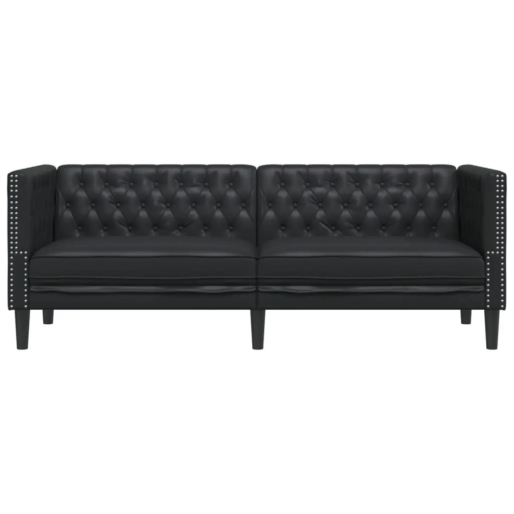 3-Seater Chesterfield Sofa Faux Leather Black