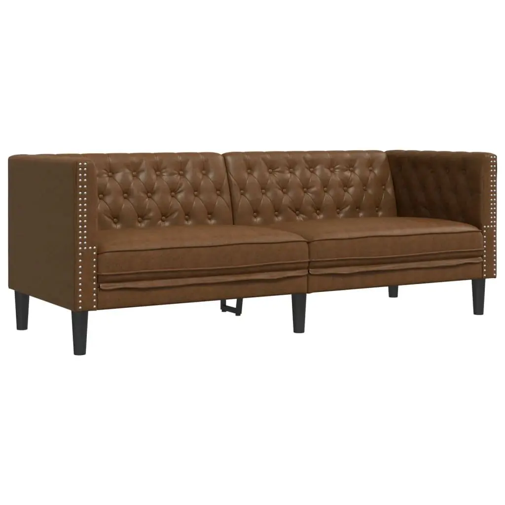 3-Seater Chesterfield Sofa Brown Faux Suede Button Tufted Living Room Furniture