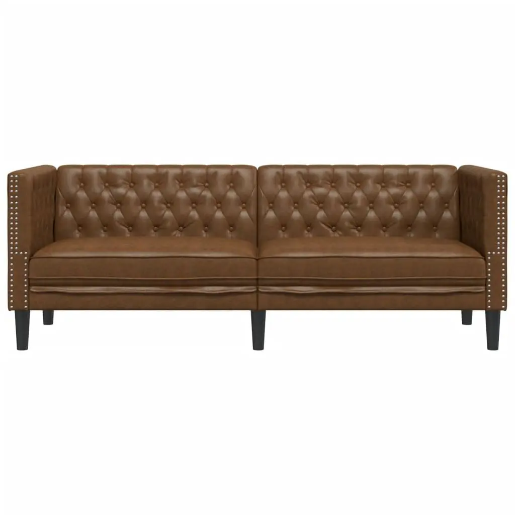3-Seater Chesterfield Sofa Brown Faux Suede Button Tufted Living Room Furniture