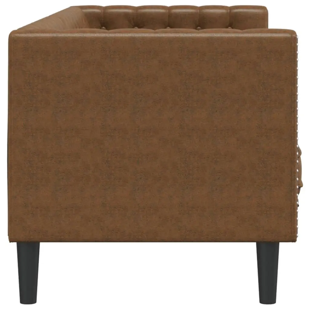 3-Seater Chesterfield Sofa Brown Faux Suede Button Tufted Living Room Furniture