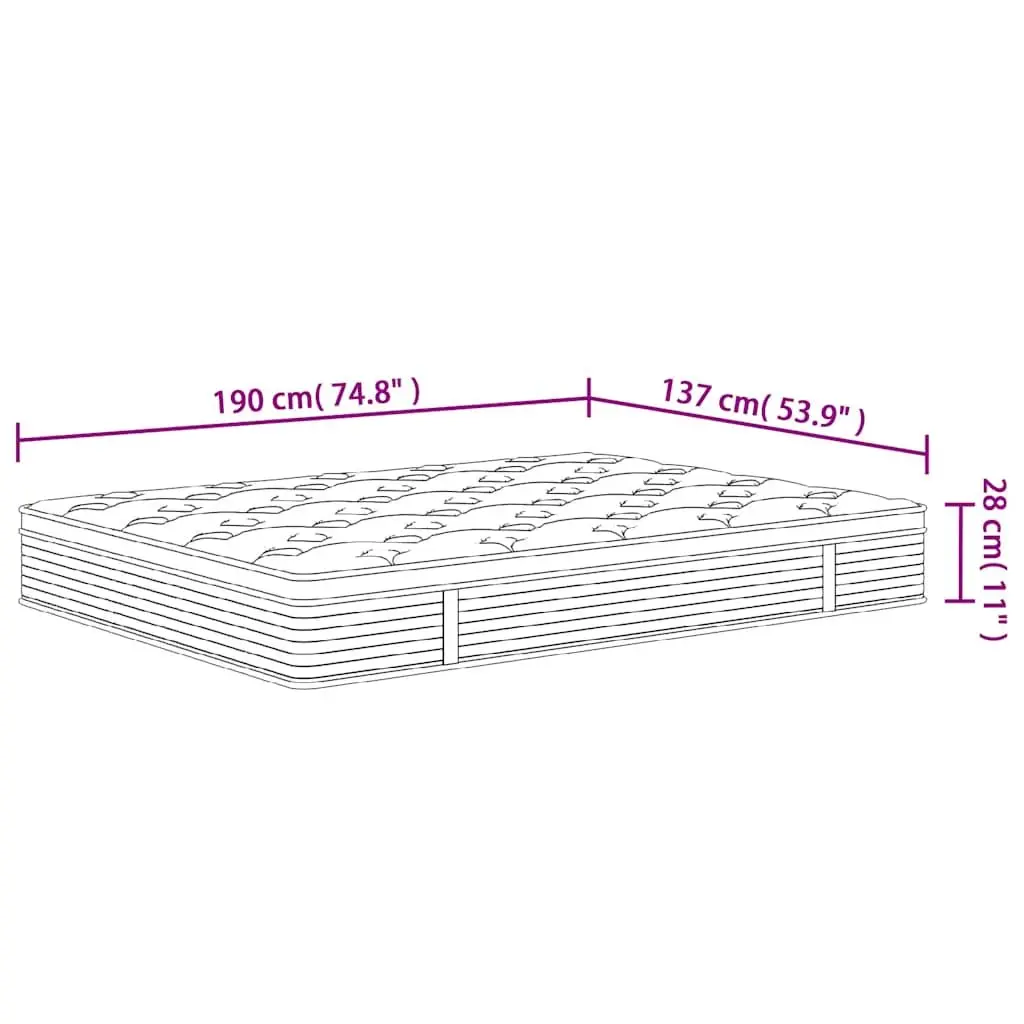 Pocket Spring Mattress Medium Firm Double Size 137x190cm Grey Bedroom Sleep