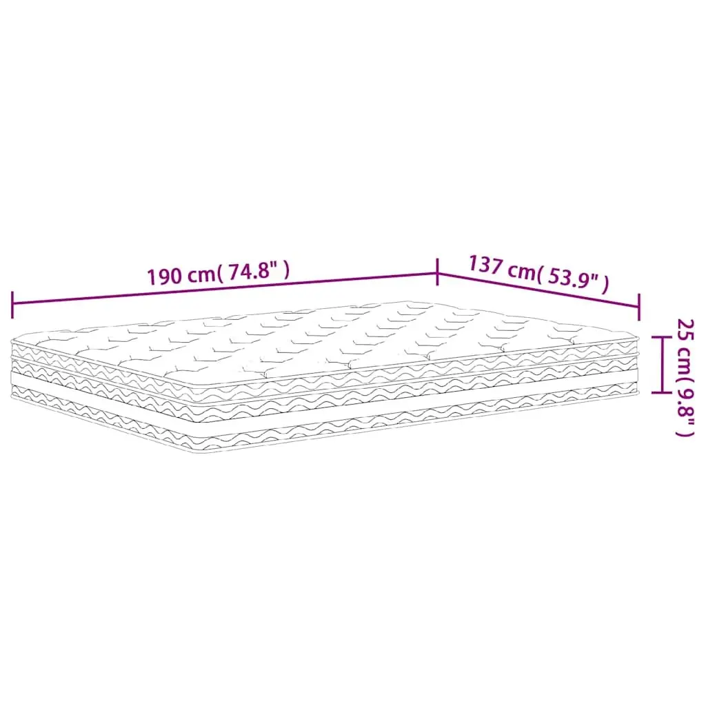 Pocket Spring Mattress 137x190cm Medium Firmness White Fabric Bedroom Comfort
