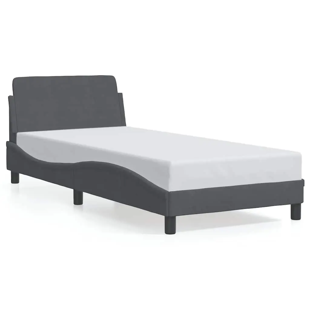 Grey Velvet Upholstered Bed Frame 90x190cm with Headboard and Slatted Base