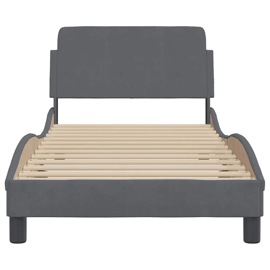 Grey Velvet Upholstered Bed Frame 90x190cm with Headboard and Slatted Base