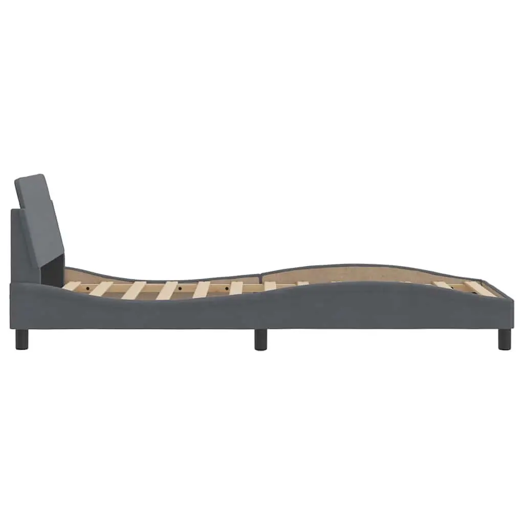 Grey Velvet Upholstered Bed Frame 90x190cm with Headboard and Slatted Base