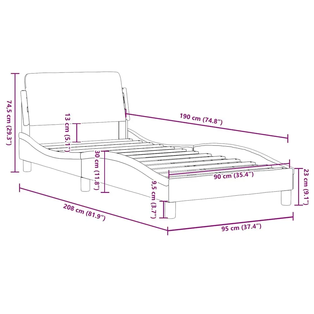 Black Bed Frame with Headboard 90x190 cm Faux Leather Modern Bedroom Furniture