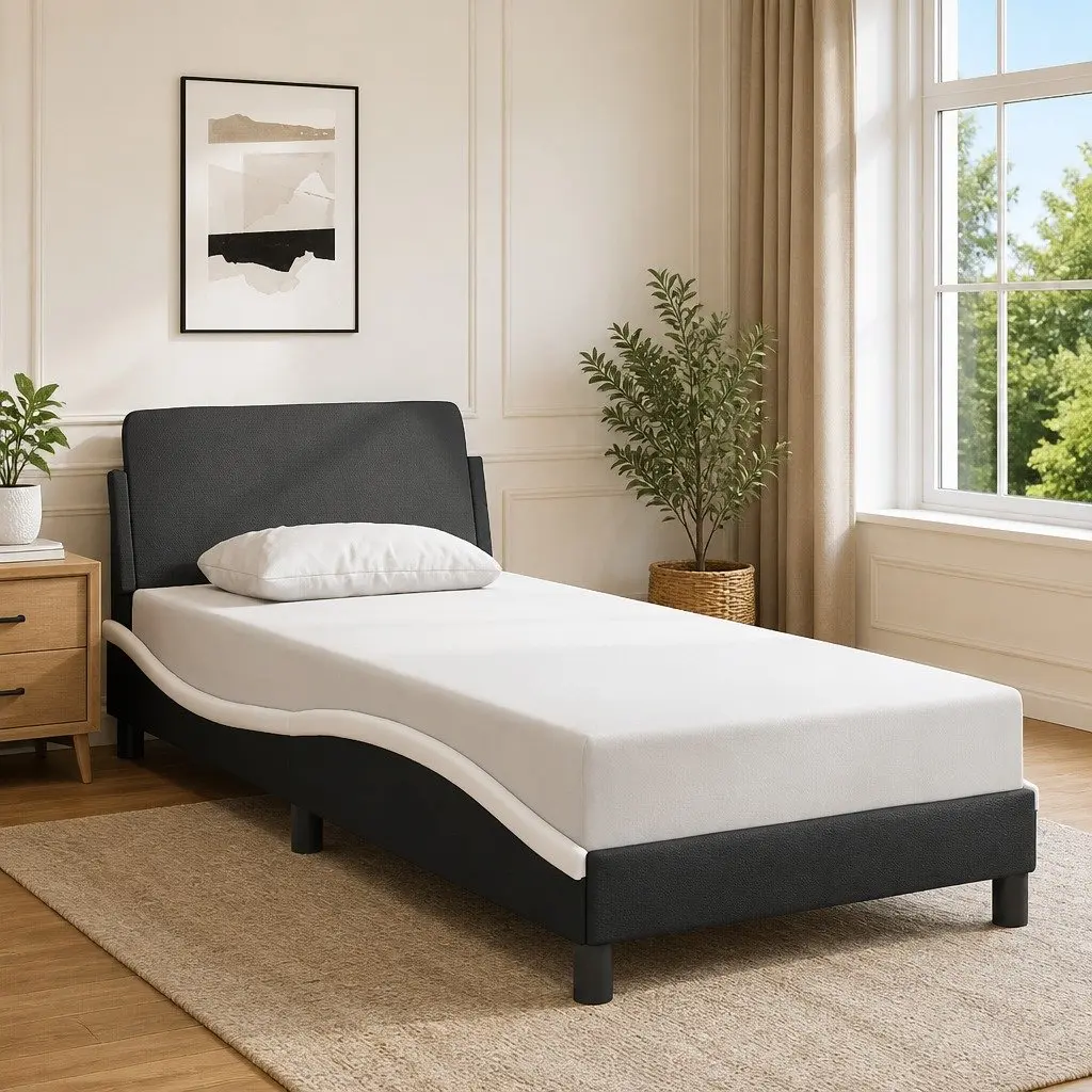 Bed Frame with Headboard 90x190 cm Black Faux Leather Bedroom Furniture