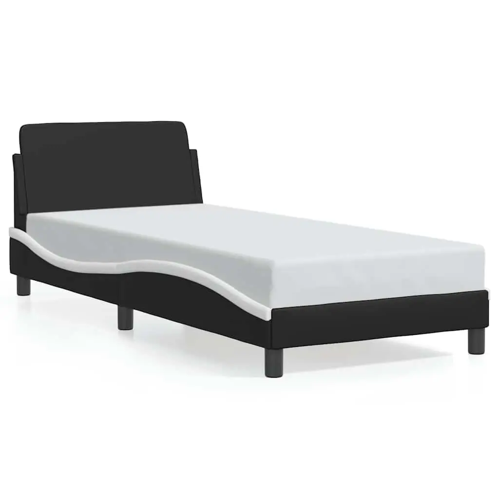 Bed Frame with Headboard 90x190 cm Black Faux Leather Bedroom Furniture
