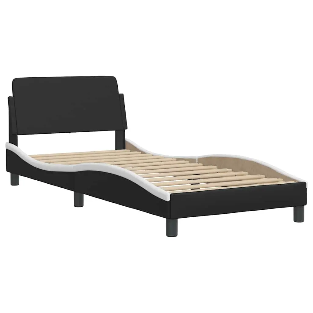 Bed Frame with Headboard 90x190 cm Black Faux Leather Bedroom Furniture