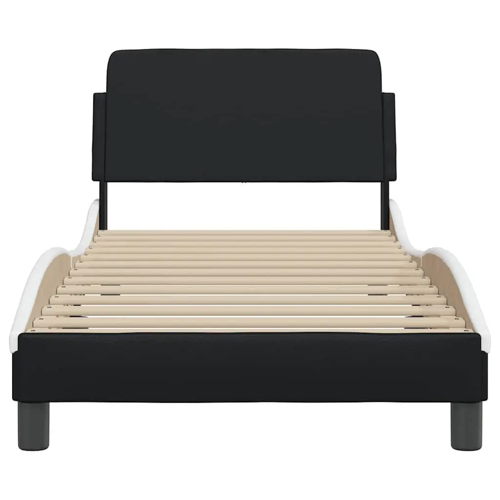 Bed Frame with Headboard 90x190 cm Black Faux Leather Bedroom Furniture