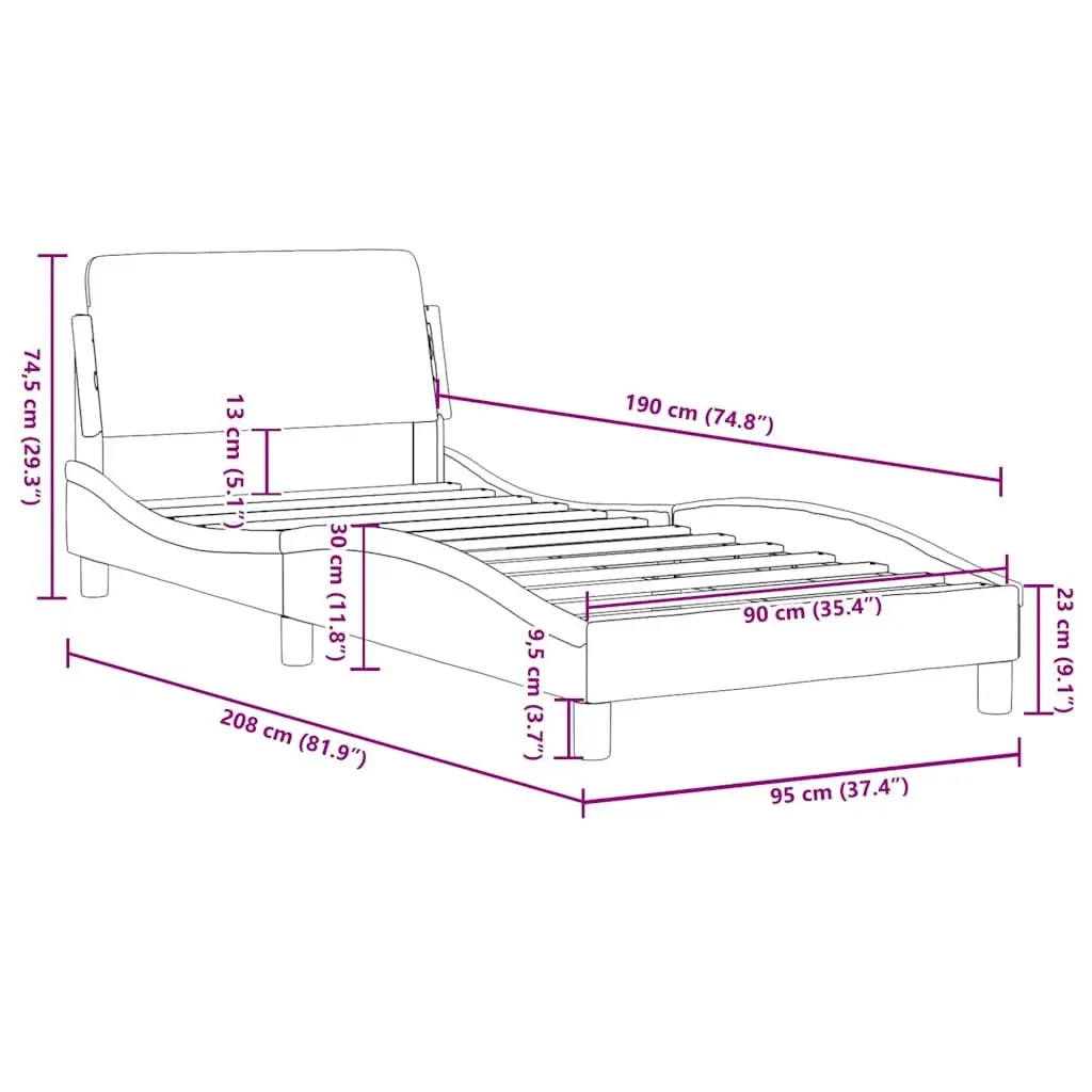 Bed Frame with Headboard 90x190 cm Black Faux Leather Bedroom Furniture