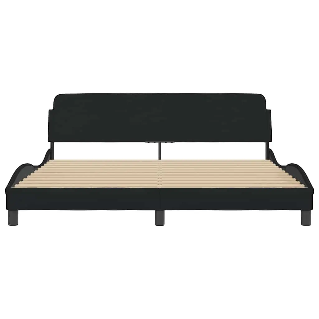 King Bed Frame 180x200 cm Black Fabric Headboard Plywood Slats Bedroom Furniture