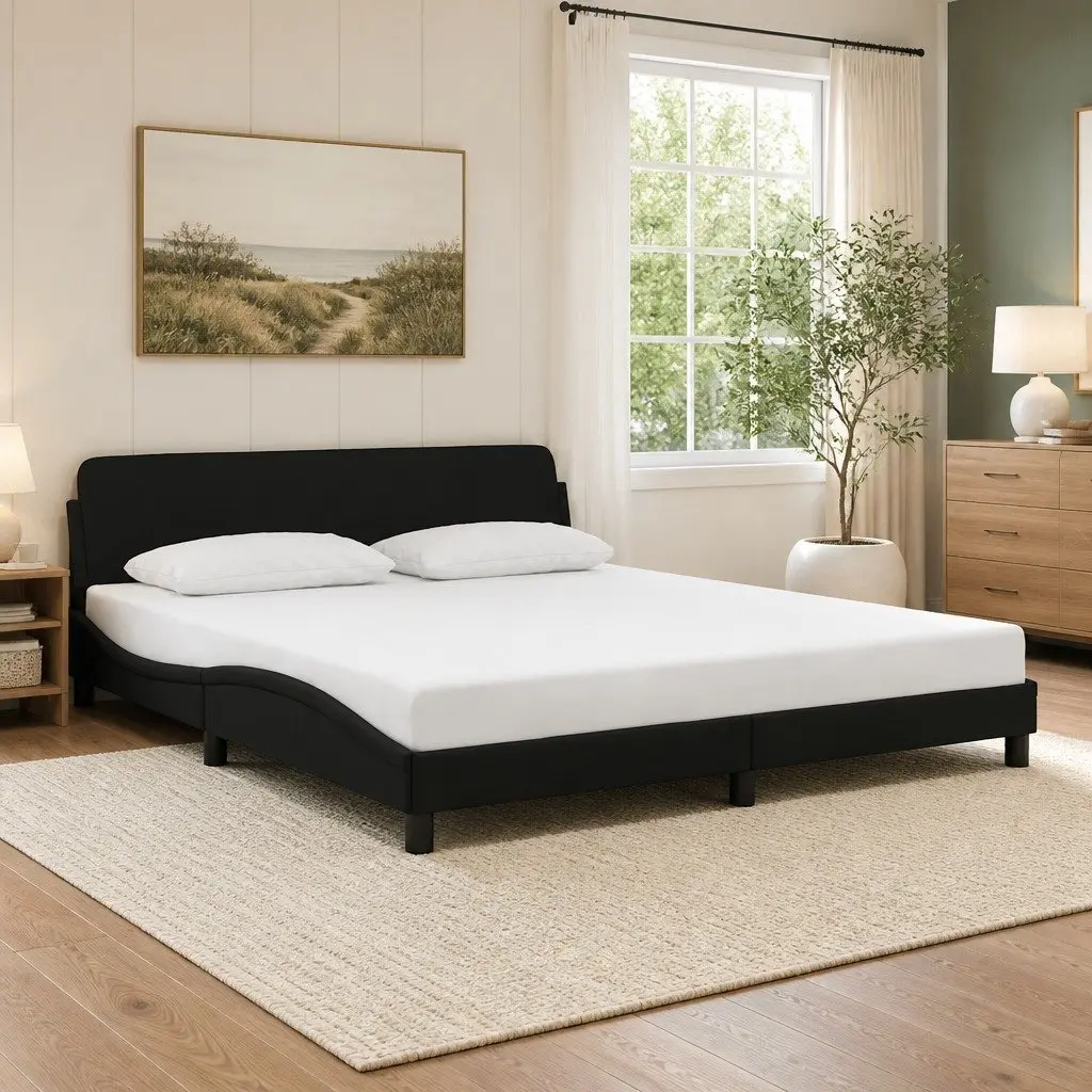 King Bed Frame Velvet 180x200 cm Black Headboard Slat Base