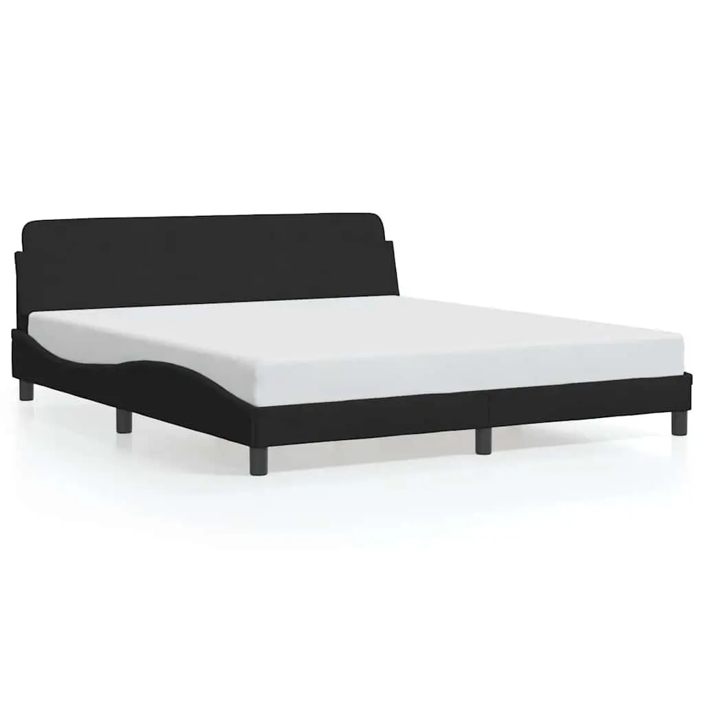 King Bed Frame Velvet 180x200 cm Black Headboard Slat Base