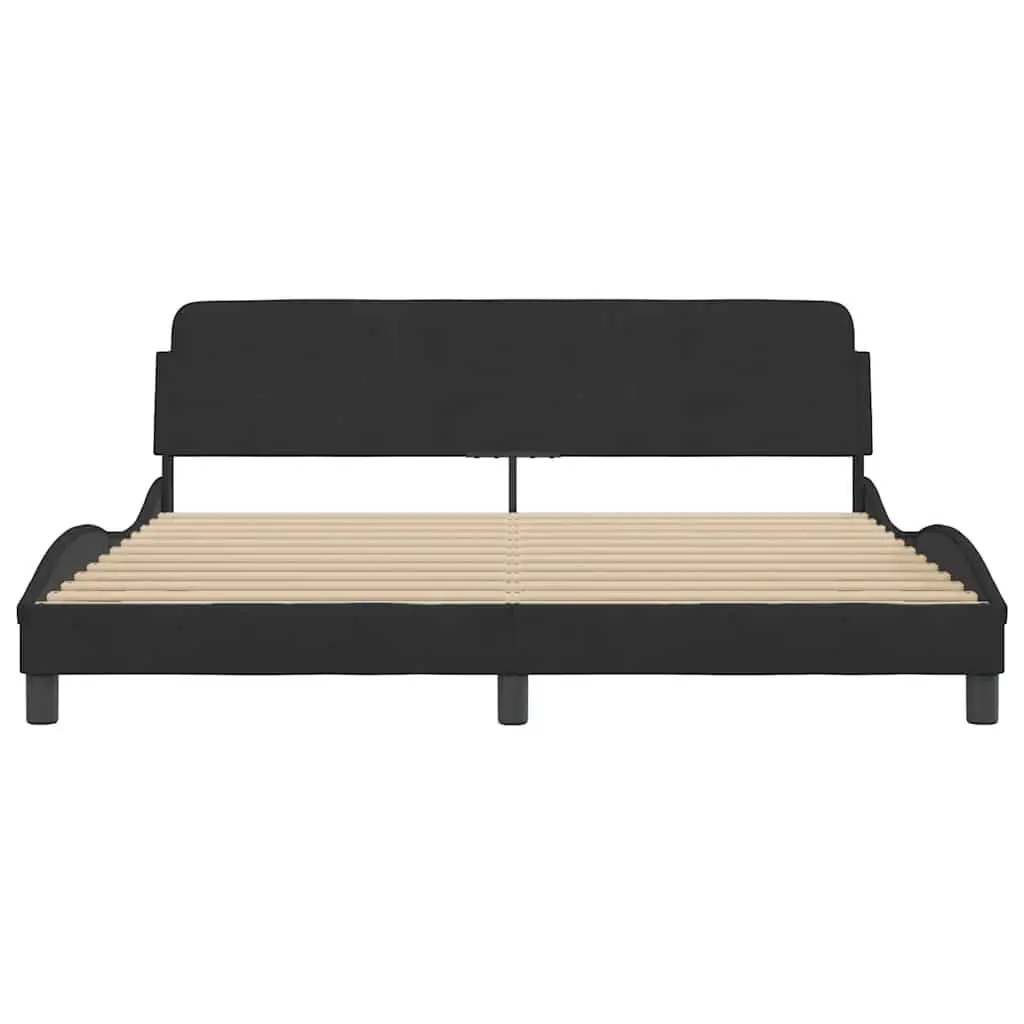 King Bed Frame Velvet 180x200 cm Black Headboard Slat Base