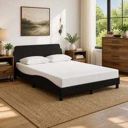 Practical Double Bed Frame with Comfortable Black Headboard