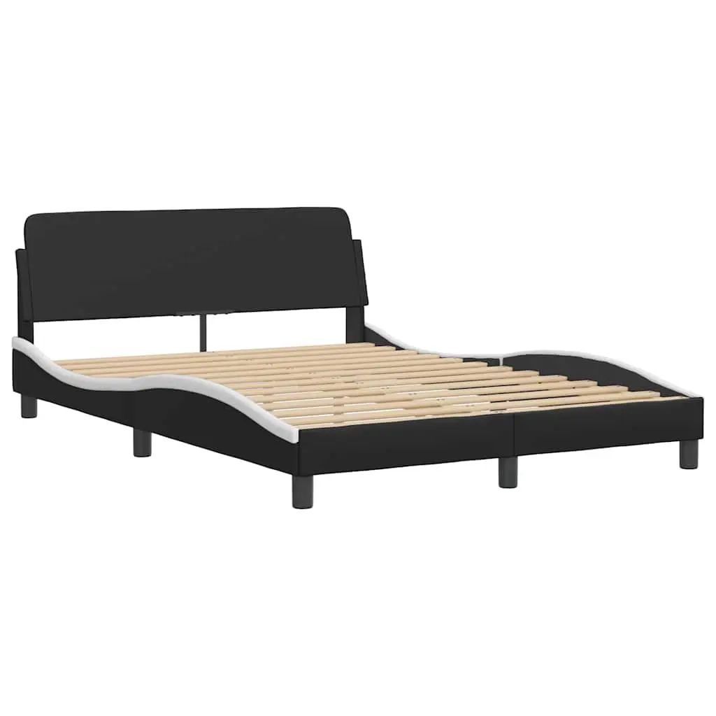 Double Bed Frame with Headboard Black White Faux Leather 137x190cm Bedroom