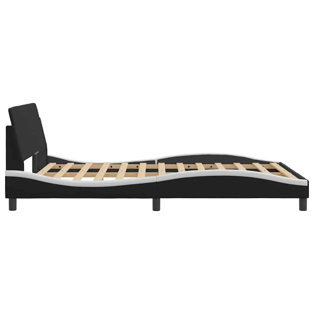 Double Bed Frame with Headboard Black White Faux Leather 137x190cm Bedroom