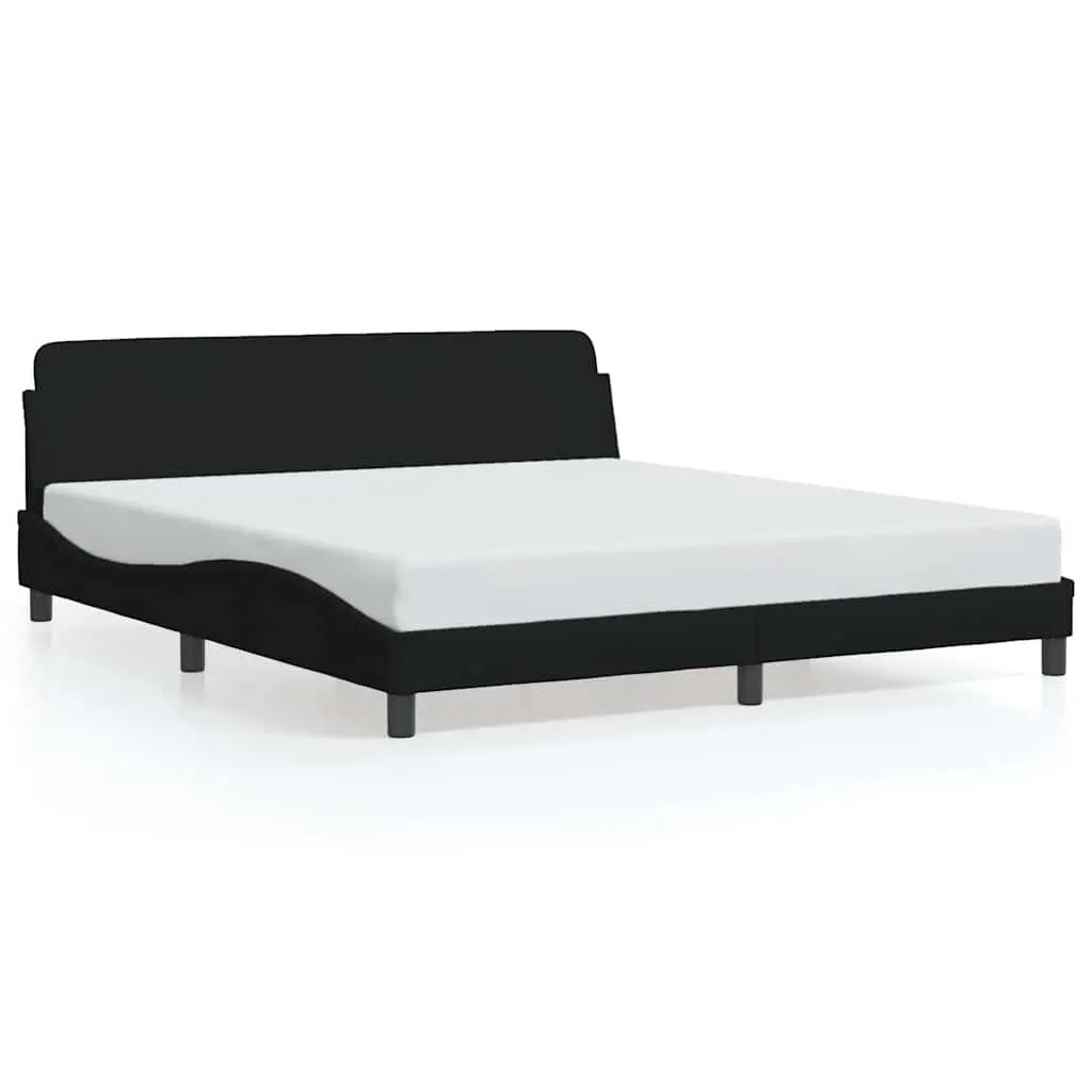 Queen Bed Frame Fabric Black with Plywood Slats
