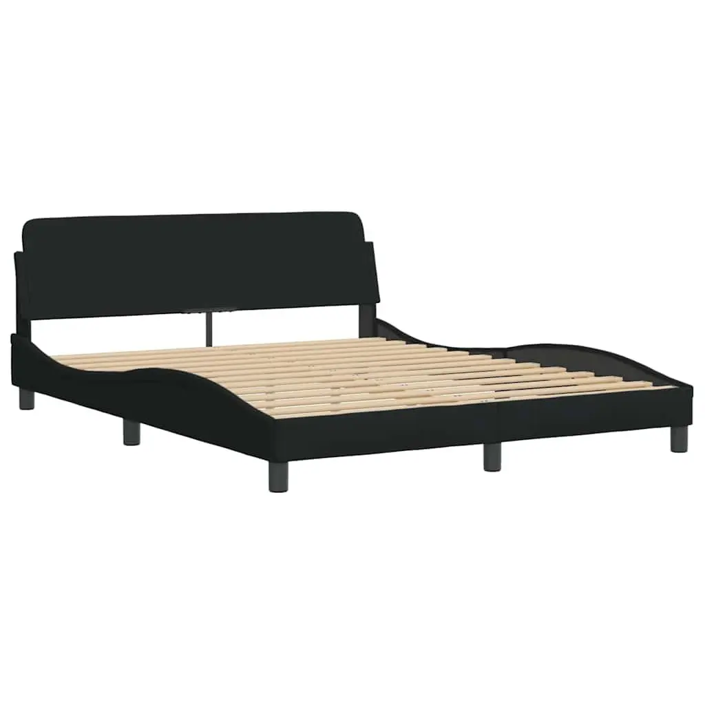 Queen Bed Frame Fabric Black with Plywood Slats