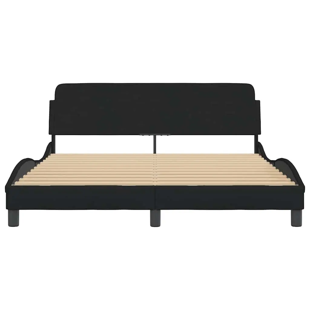 Queen Bed Frame Fabric Black with Plywood Slats