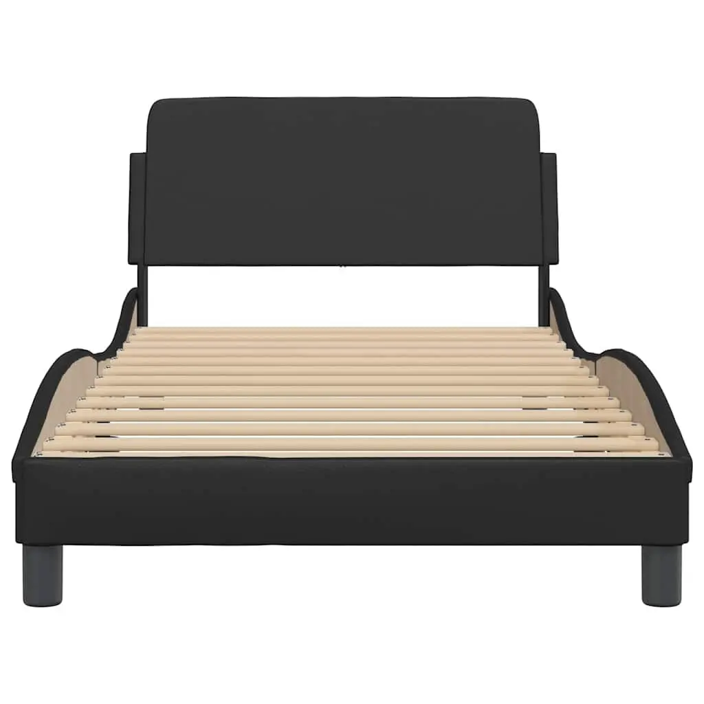 King Single Bed Frame Faux Leather Black Modern Bedroom Furniture 107 x 203 cm