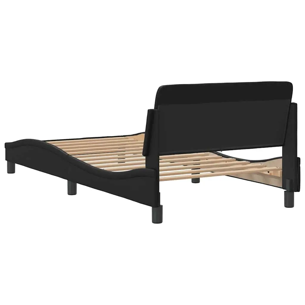 King Single Bed Frame Faux Leather Black Modern Bedroom Furniture 107 x 203 cm