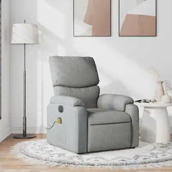 Massage Recliner Chair Manual Reclining Light Grey Fabric Armchair Vibration
