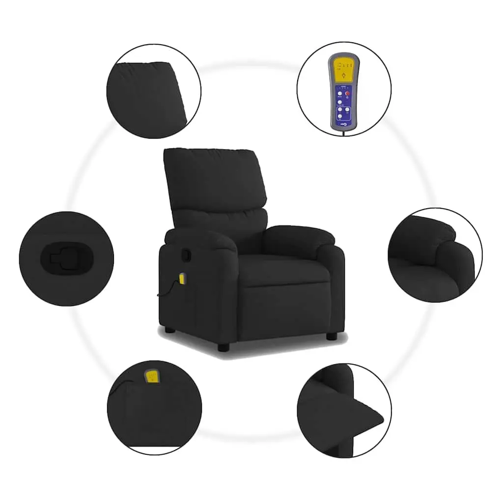 Vibration Massage Recliner Chair Manual Recline Black Fabric 6 Points Armchair