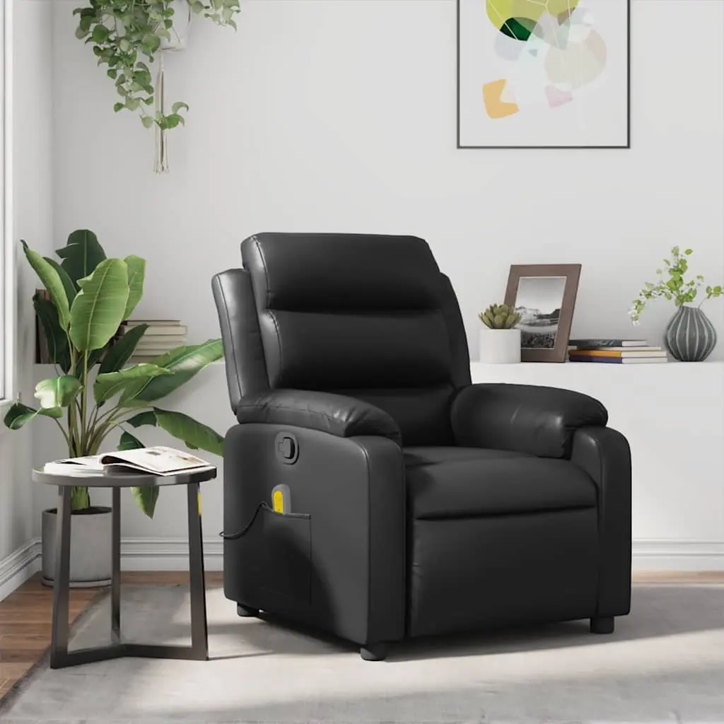 Massage Recliner Chair Faux Leather Black Manual Reclining Armchair Vibration