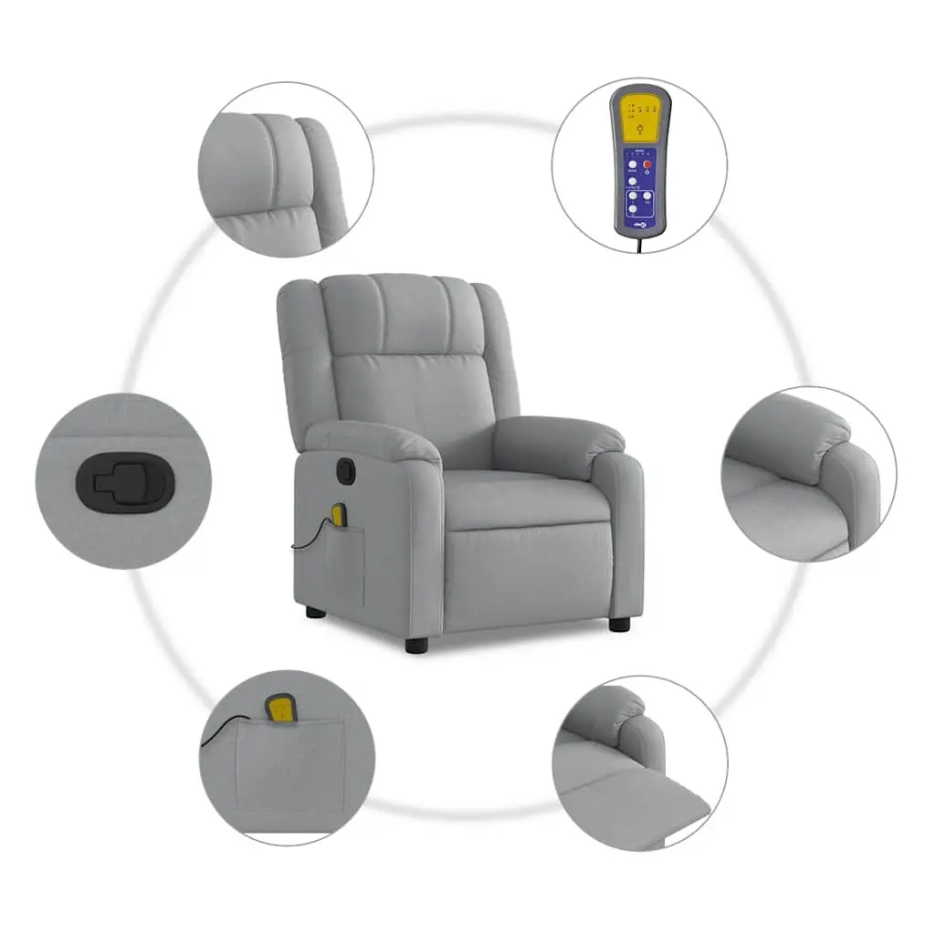 Massage Recliner Chair Fabric Light Grey Manual Recline Vibration