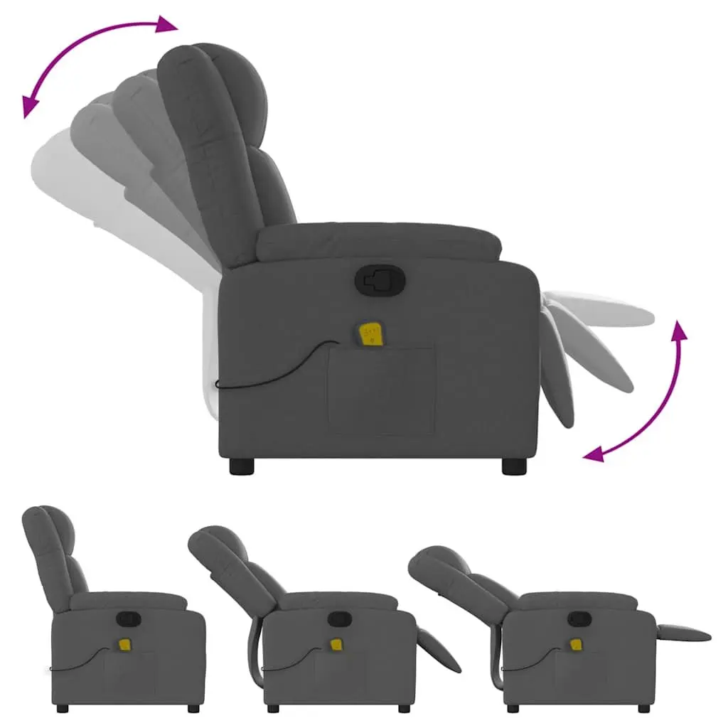 Massage Chair Dark Grey Fabric Manual Recline Adjustable Backrest Vibration Massage 6 Points