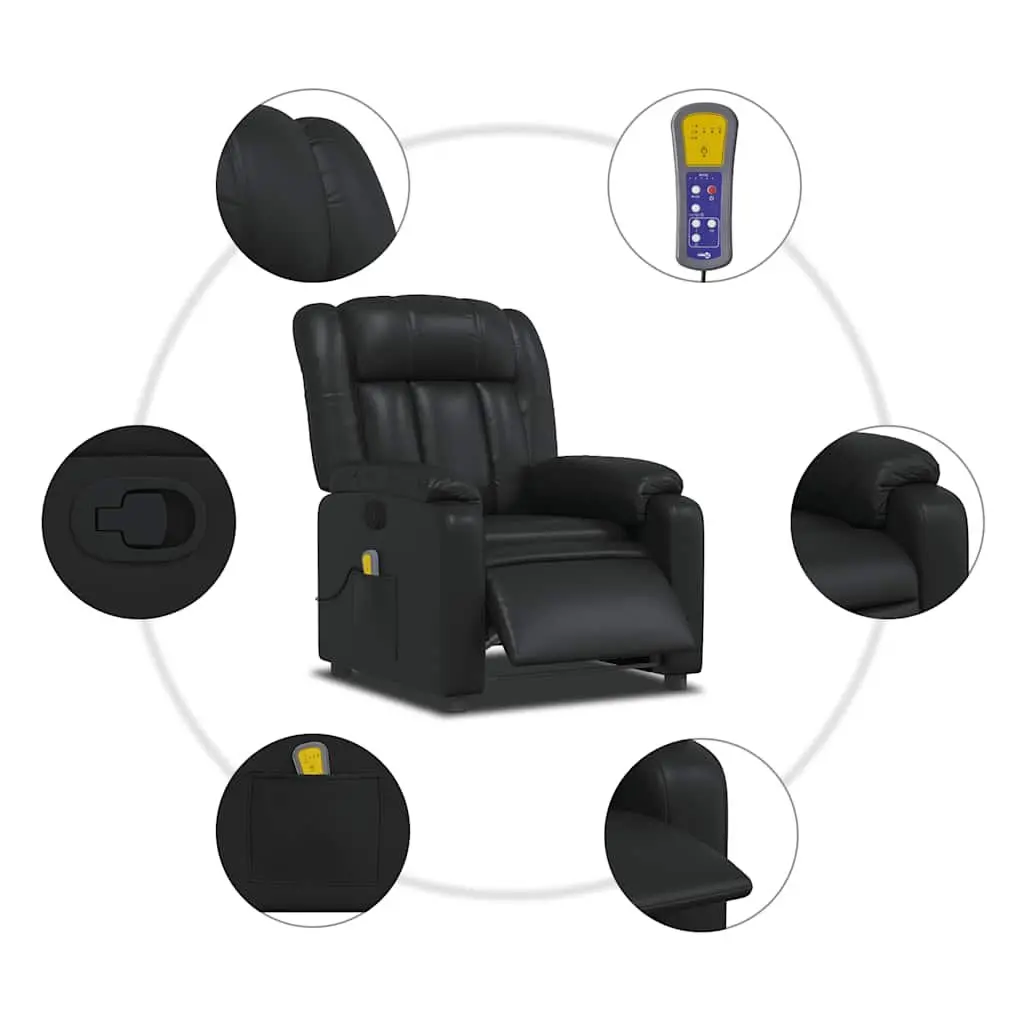 Massage Recliner Chair Faux Leather Black Manual Reclining Armchair 135 Degrees