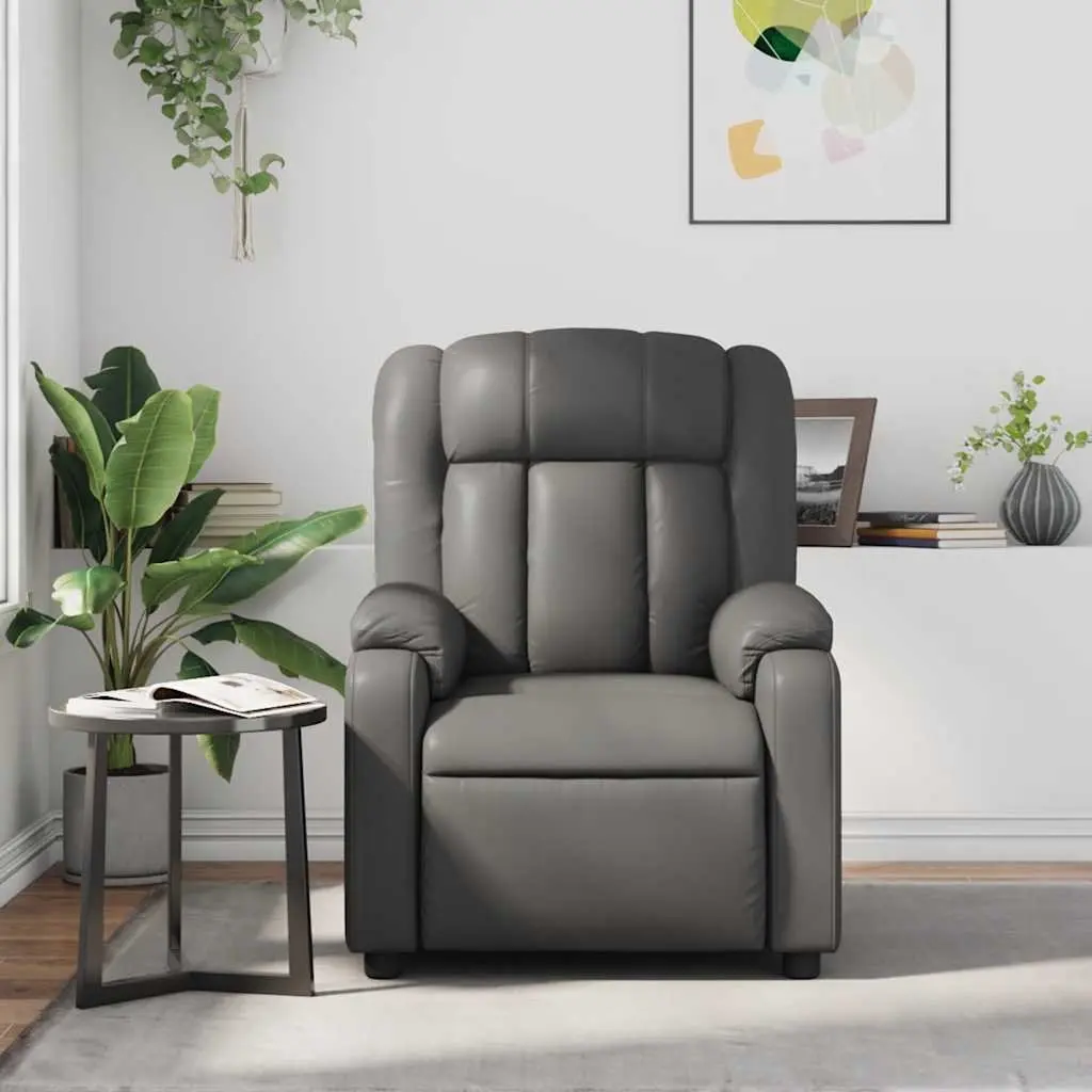 Massage Recliner Chair Faux Leather Grey Manual Recline Vibration