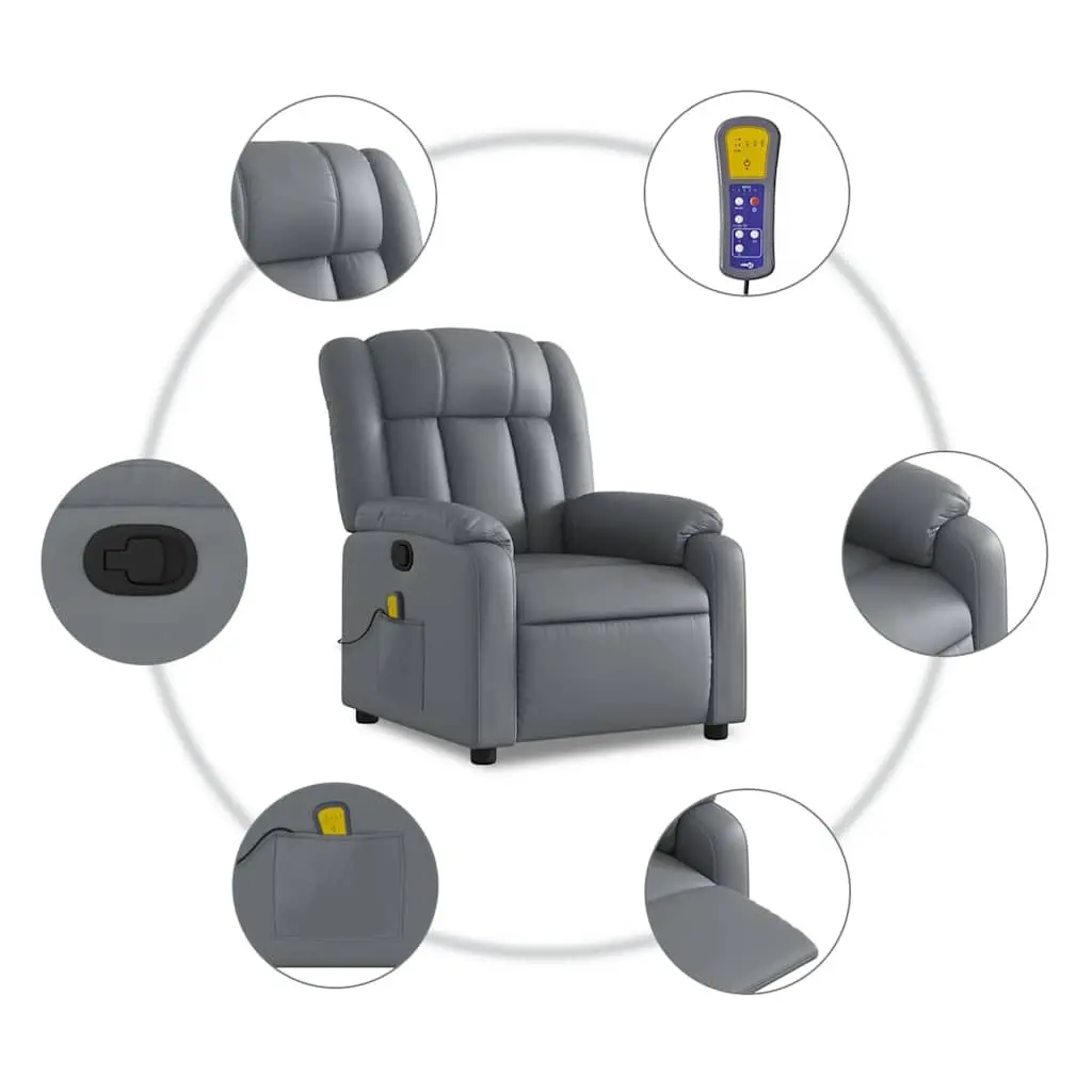 Massage Recliner Chair Faux Leather Grey Manual Recline Vibration
