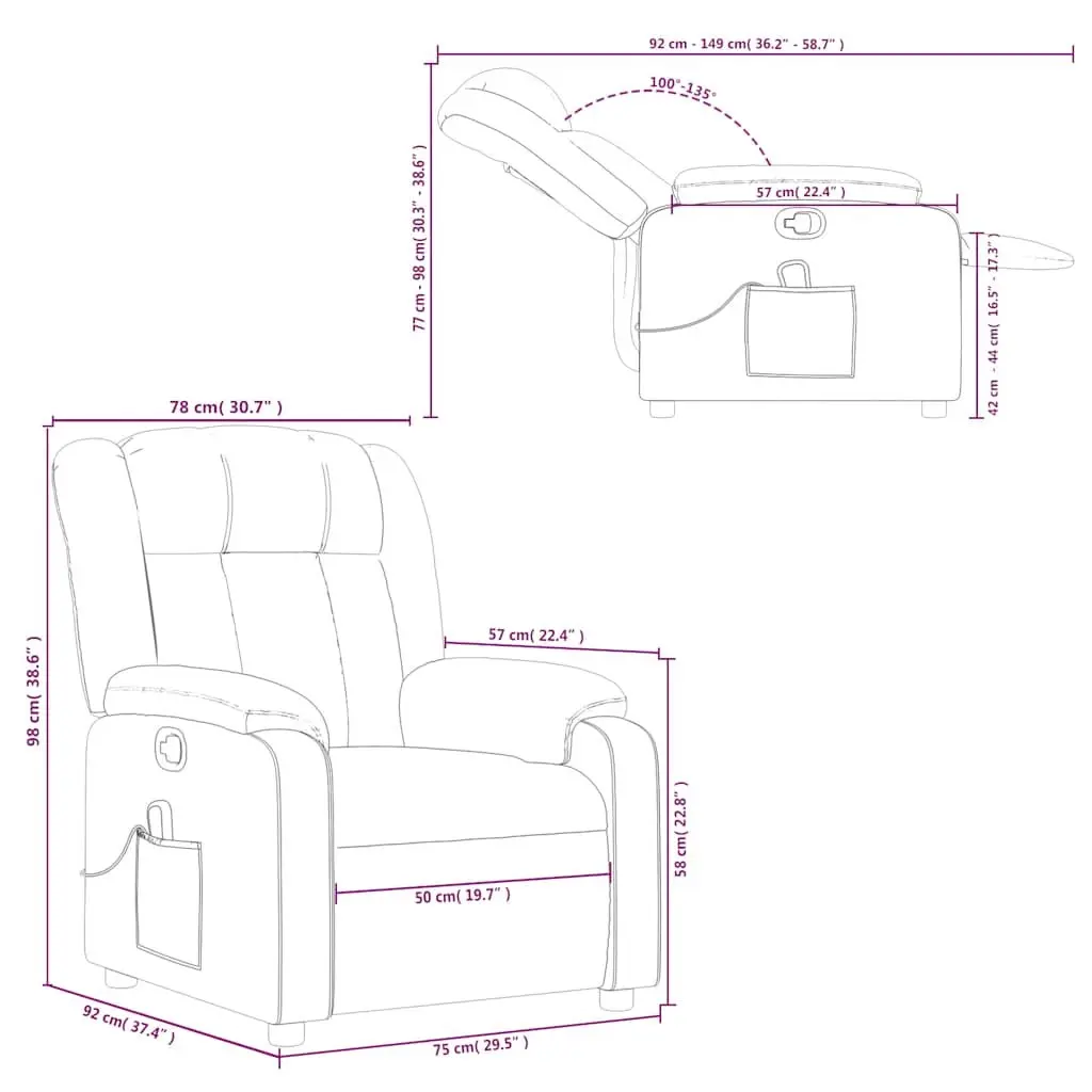 Massage Recliner Chair Manual Recline Fabric 6 Point Grey