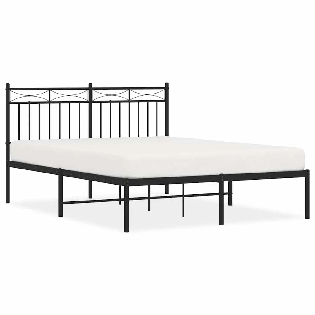 Metal Bed Frame 135x190 cm Black Headboard Steel Slats Centre Support Bedroom