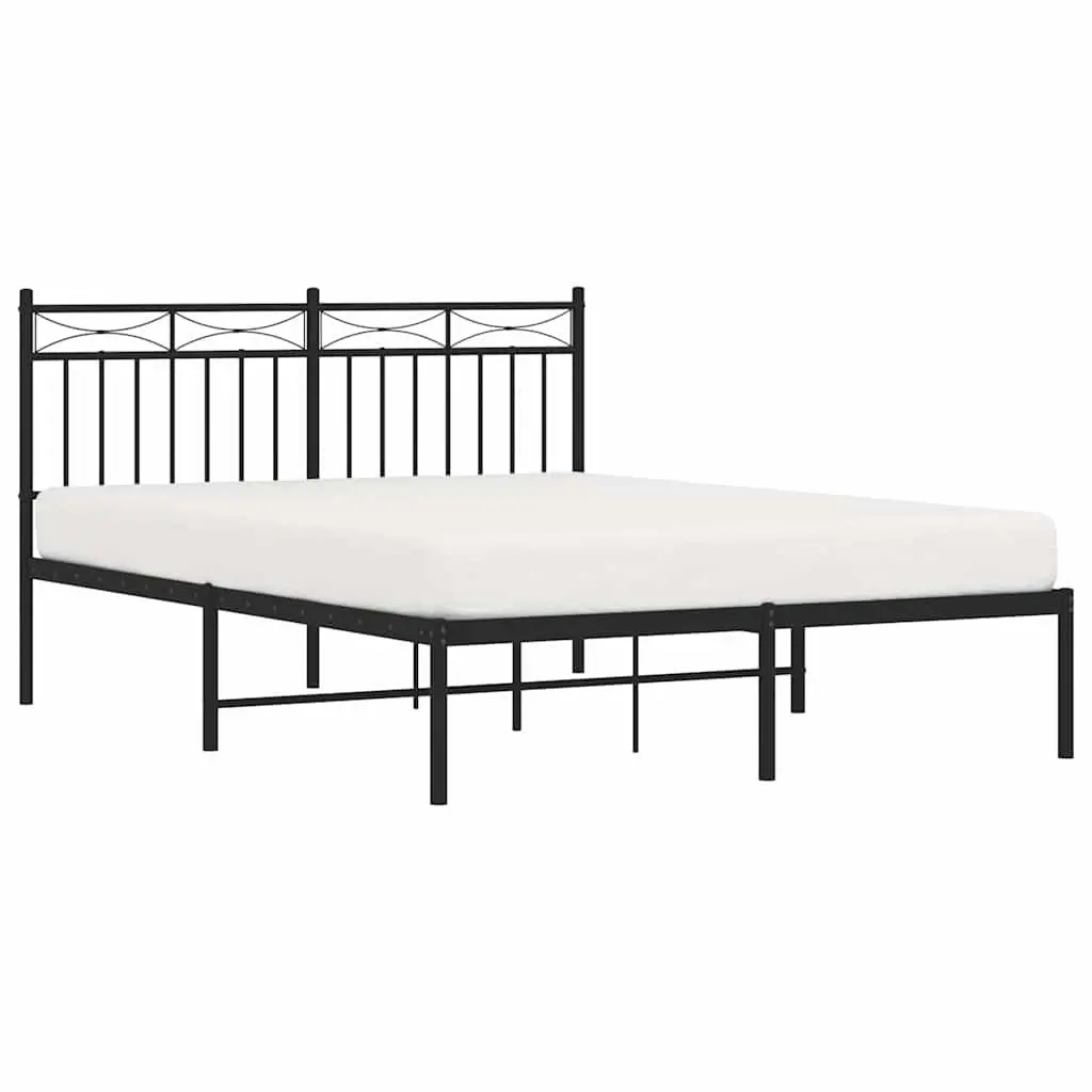 Metal Bed Frame 135x190 cm Black Headboard Steel Slats Centre Support Bedroom