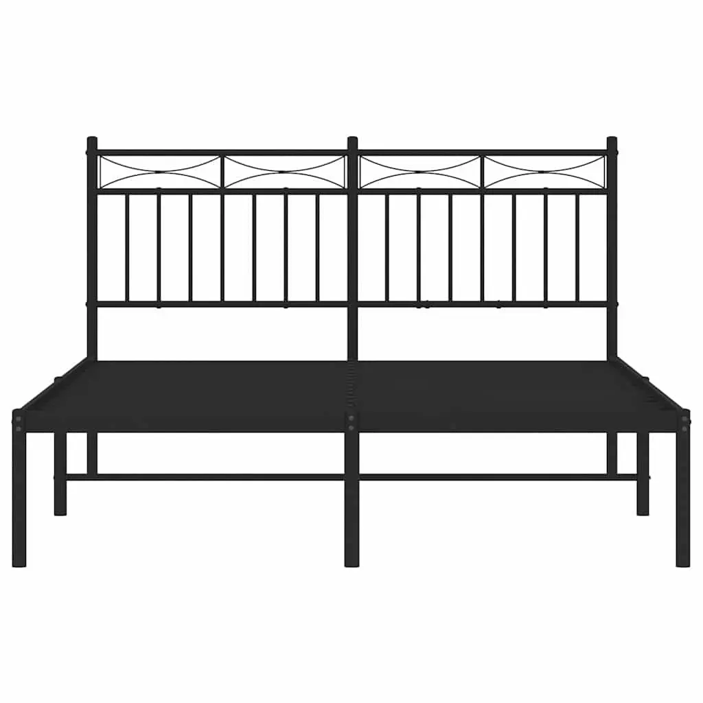 Metal Bed Frame 135x190 cm Black Headboard Steel Slats Centre Support Bedroom