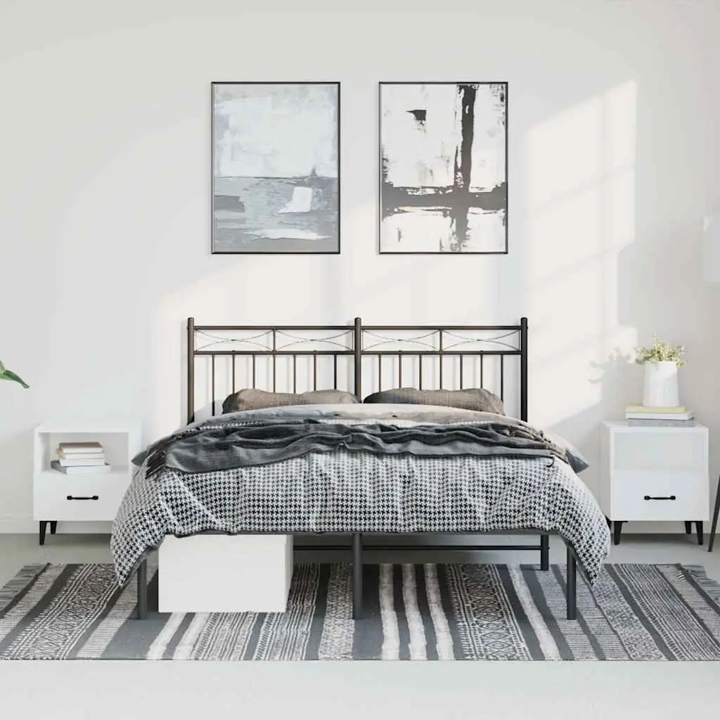 Metal Bed Frame 150x200cm Black Powder-Coated Steel with Headboard and Under-Bed Storage