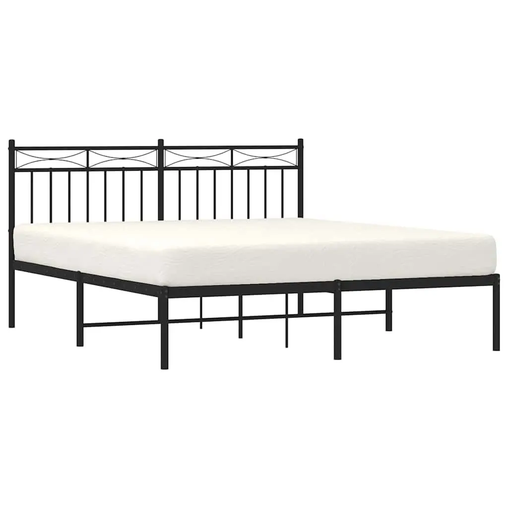 Metal Bed Frame 150x200cm Black Powder-Coated Steel with Headboard and Under-Bed Storage